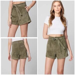 BLANK NYC Olive Green Suede Leather Paperbag Shorts Tie Waist Size 25